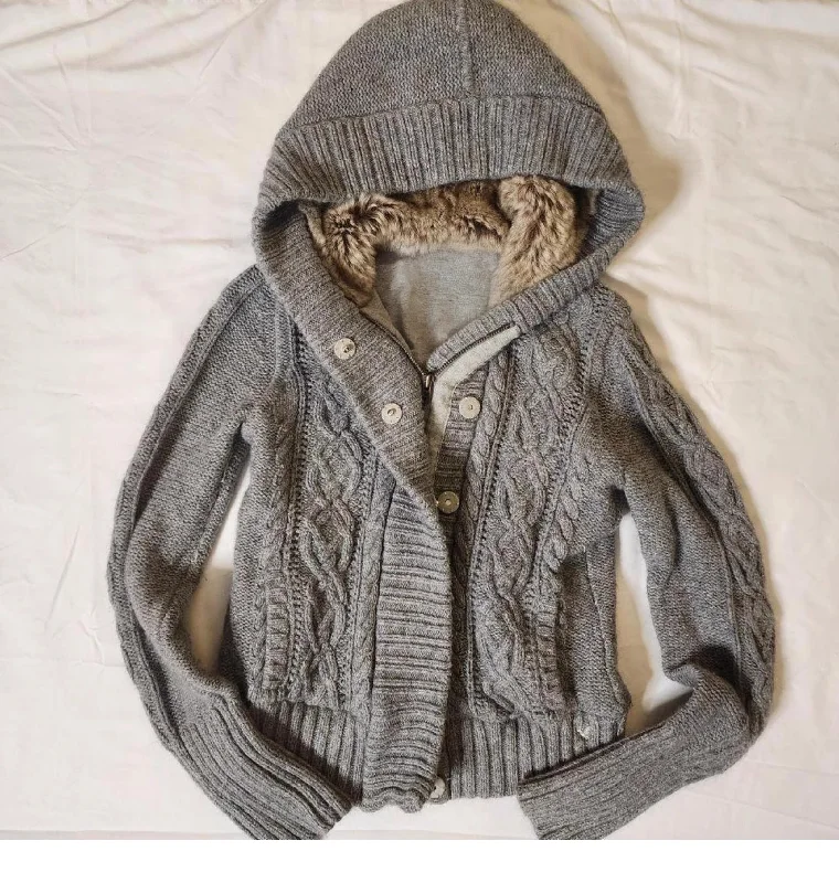 Original Grey Lambswool Hooded Cardigan Modern Contemporary chic