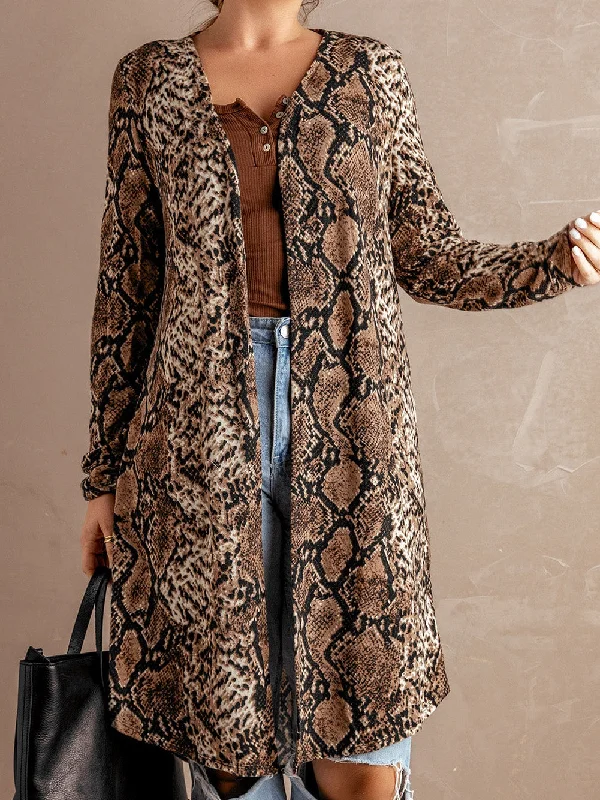 Snakeskin Print Long Cardigan Modern Contemporary chic