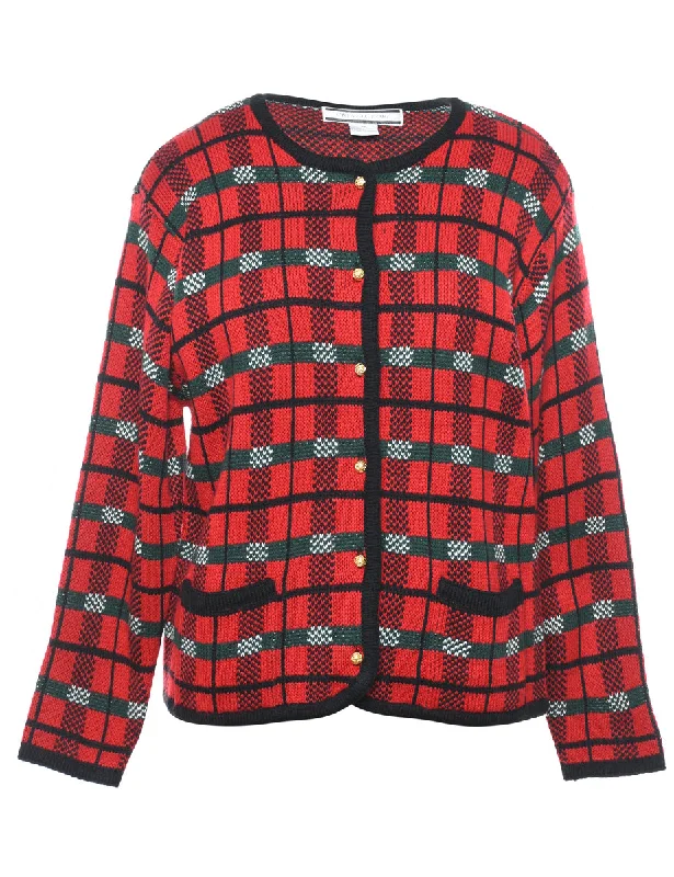 Checked Cardigan - M Collared Crew Neck Turtle Neck