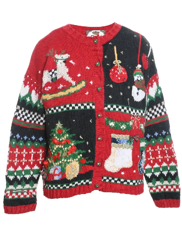 Festive Print Christmas Cardigan - XL Cardigan Knitwear Sweater