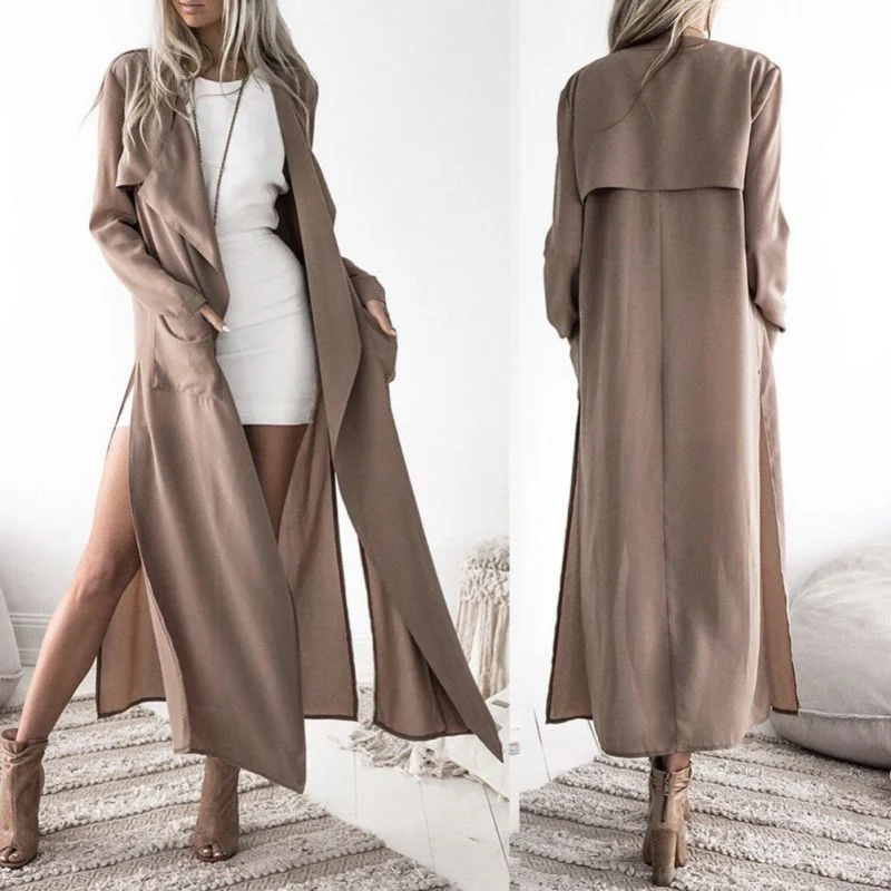 Trench Coat Office Lady 2019 Autumn New Khaki Women's Slim Fit Trench Fashion Casual Trend Turn-down Collar Cardigan Long Coat Fleece Fabric Down Fabric Feather Fabric