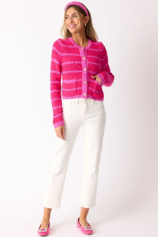 Let's Go Shopping Hot Pink Stripe Button Front Cardigan Modern Contemporary chic