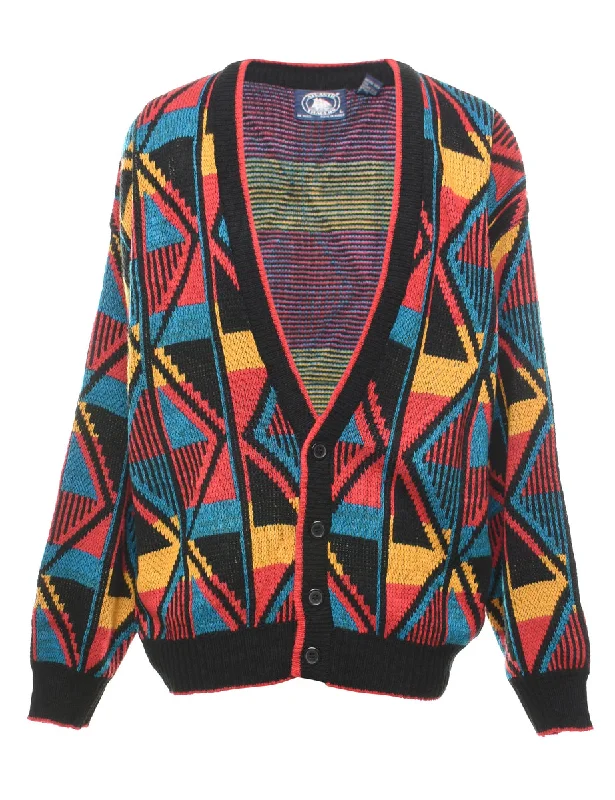 Multi-colour Geometric Pattern Cardigan - L Fitted Slim Tailored