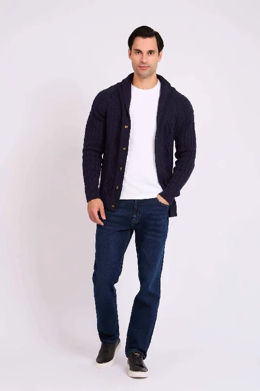 Men Regular Fit Cardigan - Blue Welt Pockets Slit Pockets Flap Pockets