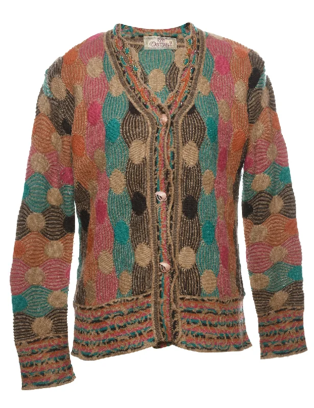 Multi-colour Patterned Cardigan - M Layered Multi-layer Single Layer