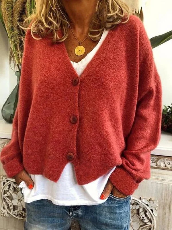 Womens Loose Fit Button Cardigan Knit Iron Safe Non-Iron Wrinkle Free