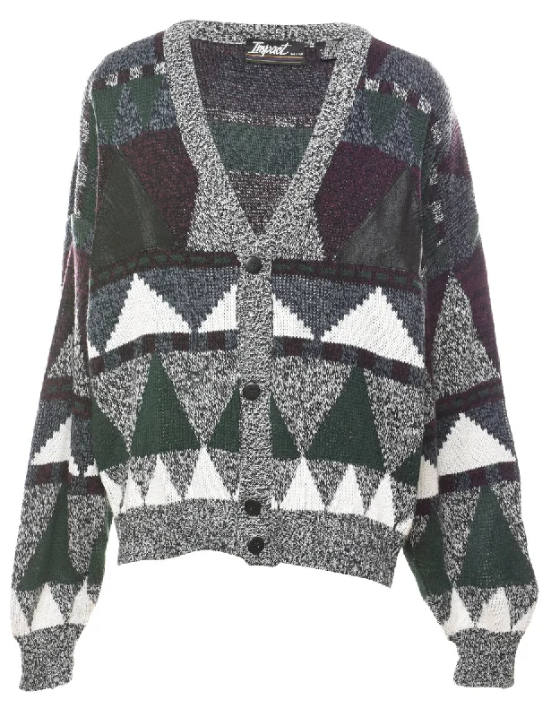 Geometric Pattern Cardigan - M Crew Neck V-Neck Turtle Neck