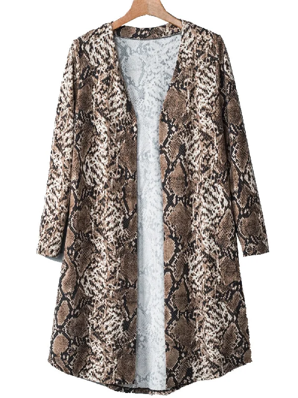 Earth-toned Snakeskin Cardigan Crew Neck V-Neck Turtle Neck