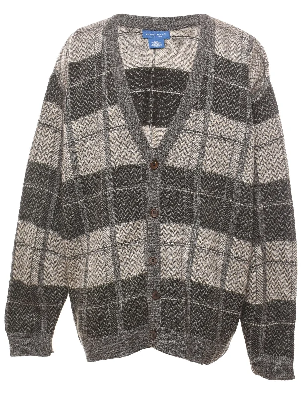 Checked Cardigan - L Print Jacquard Patchwork