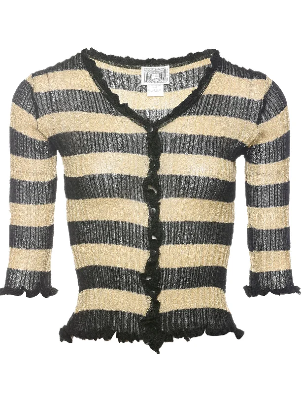 Striped Pattern Cardigan - XS Fleece Cardigan Nylon Polyester