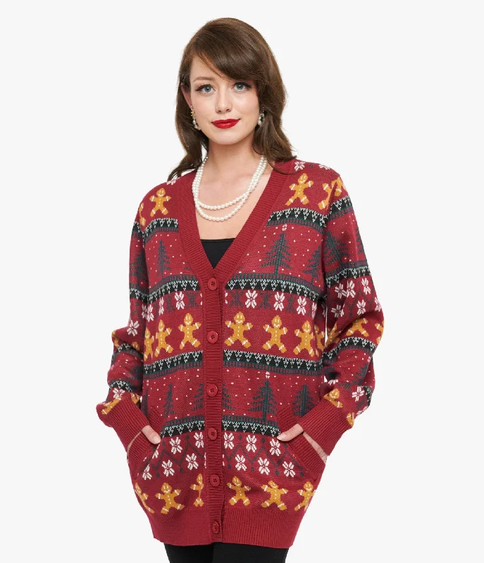 Unique Vintage 1960s Burgundy Gingerbread Fair Isle Cardigan Faux Fur Fabric Real Fur Fabric Shearling Fabric