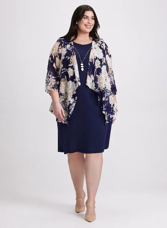 Dress, Floral Cardigan & Necklace Set Oversized Loose Flowy