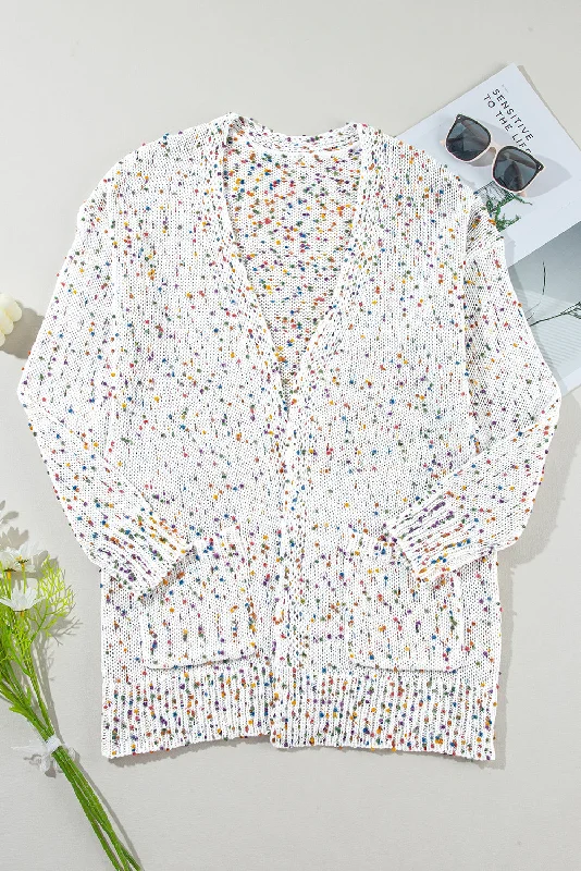 Confetti Rib Knit Long Sleeve Cardigan Cashmere Blend Cotton Blend Poly Blend