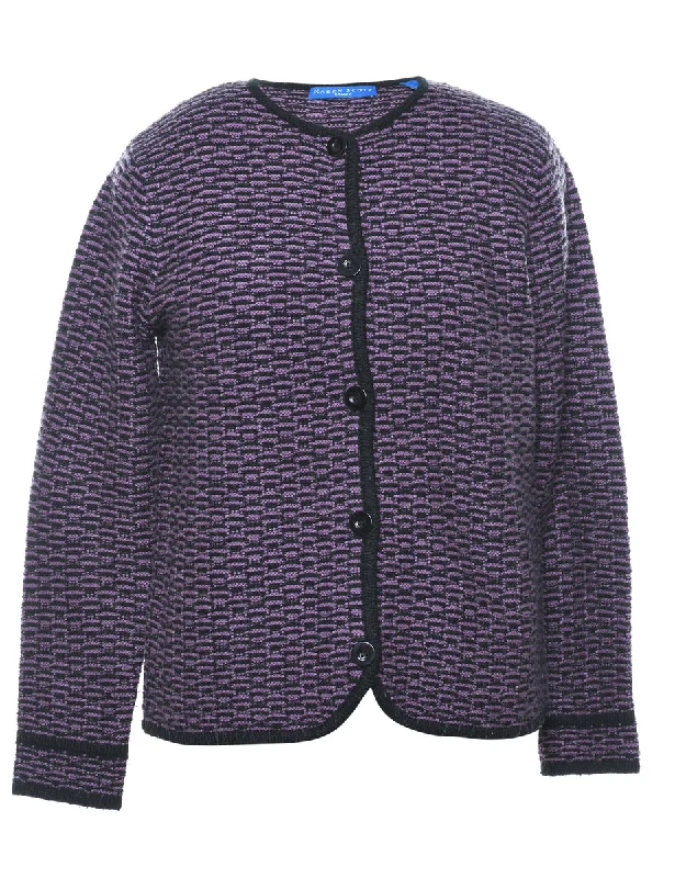 Purple Cardigan - M Print Jacquard Patchwork