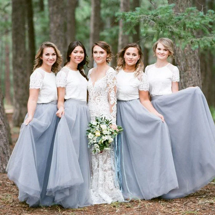 Lace Short Sleeves Tulle Long Wedding Party Dresses Cheap Charming Bridesmaid Dresses, WG387 Tunics Solid Classic