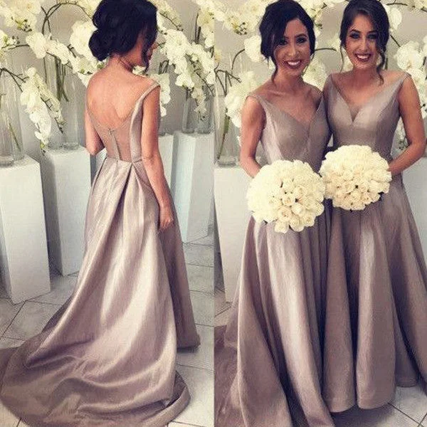 Simple V-Neck Cheap Elegant Long Bridesmaid Wedding Party Dresses, WG397 Peplum Ruffle Cocktail