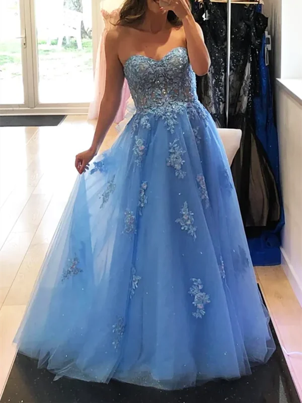 A Line Blue Tulle Lace Prom Dresses, A Line Blue Tulle Lace Formal Evening Dresses Tunics Chinos classic