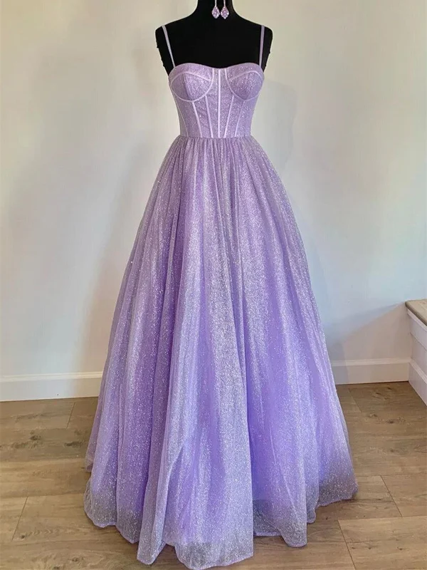 A Line Lavender/Pink Straps Long Prom Dress, Sweetheart Neck Purple/Pink Formal Evening Dress Tunics Vintage classic