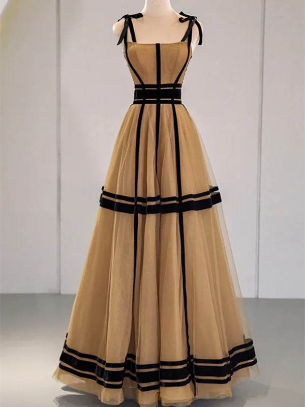A Line Stylish Tulle Long Prom Dresses, A Line Stylish Tulle Long Formal Evening Dresses Tunics Chic fashionable