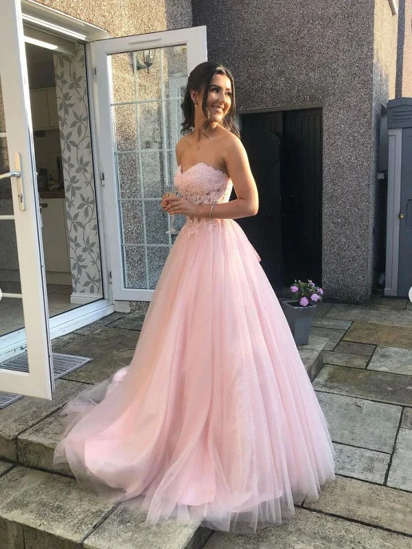 A Line Sweetheart Neck Tulle Lace Long Prom Dress, Pink Formal Evening Dress Tunics Recommended stylist