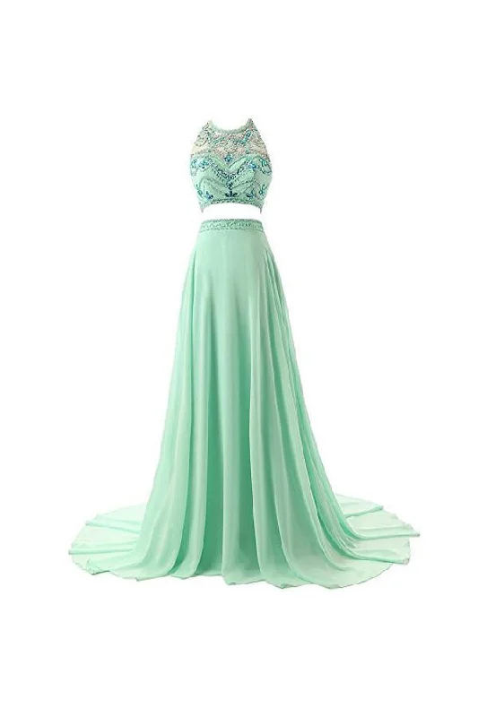 A-line Two Pieces Chiffon  Prom Dresses Evening Dresses PG261 Tunics Handmade artisanal