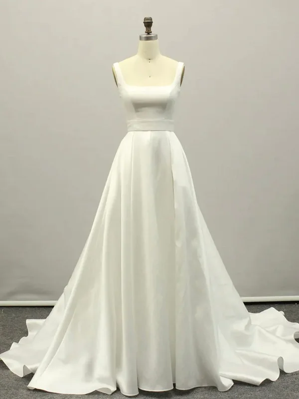 A Line White Satin Long Prom Dresses, A Line White Satin Long Formal Evening Dresses Tunics stripes playful