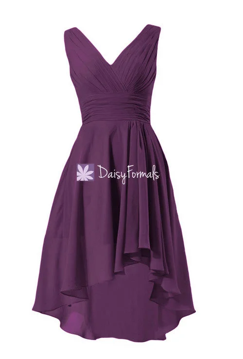 Affordable Byzantium Chiffon Evening Dress High Low Bridesmaids Dress (BM2422) Tunics Bestseller popular