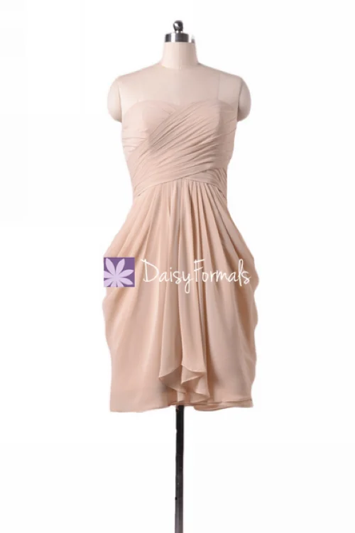 Apricot Chiffon Party Dress Knee Length Bridesmaids Dress Beach Wedding Party Dress (BM643S) Tunics Versatile stylish