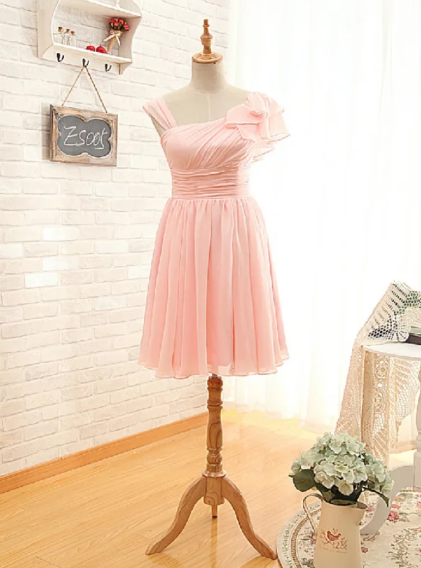 Asymmetrical Straps Pearl Pink Bridesmaid Dress Pearl Pink Party Dresses Tunics Short Trendy