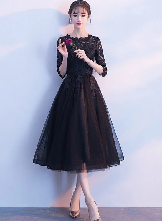 Beautiful Black Tulle Tea Length Party Dress, Black Bridesmaid Dress Tunics New arrival