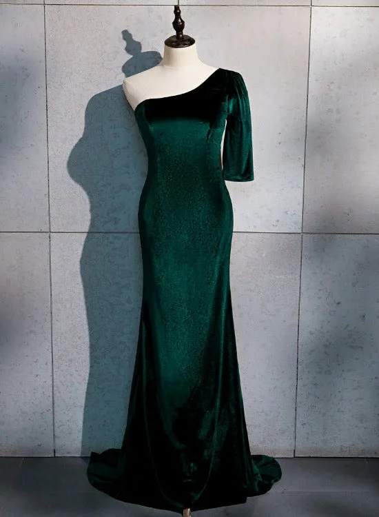 Beautiful Dark Green One Shoulder Evening Dress, Green Mermaid Formal Dresses Tunics Leisure comfortable