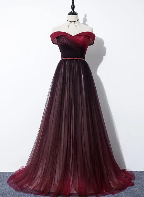 Beautiful Dark Red Gradient Sweetheart Wedding Party Dress, A-line Evening Dress Tunics Distressed trendy