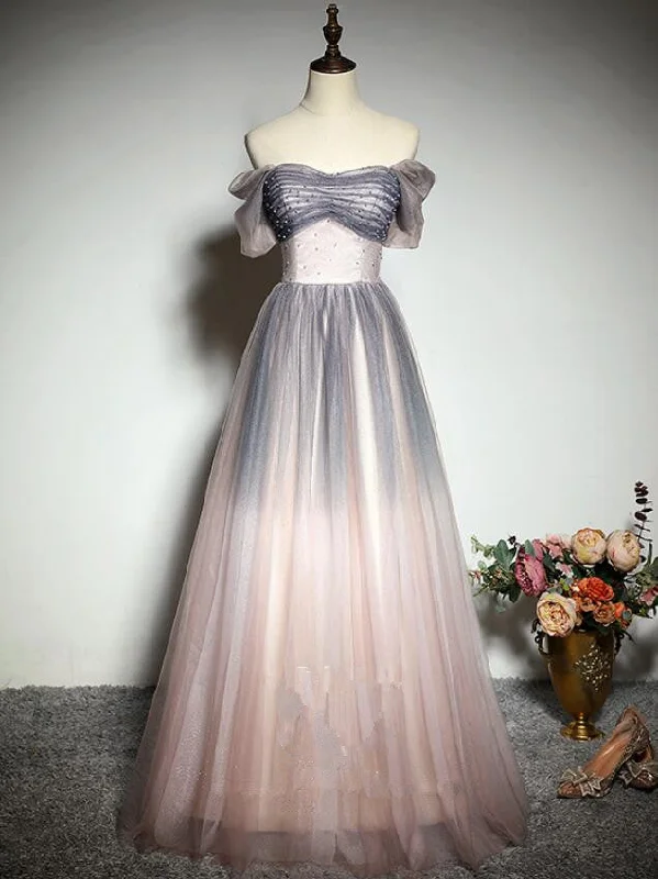 Beautiful Pink Gradient Beaded Sweetheart Long Prom Dress, Tulle Evening Dresses Tunics Essential wardrobe