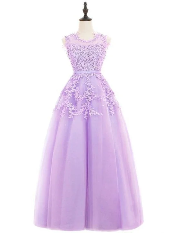 Beautiful Purple Ball Gown Tulle Long Party Dress, A-line Prom Dress Tunics Corduroy durable