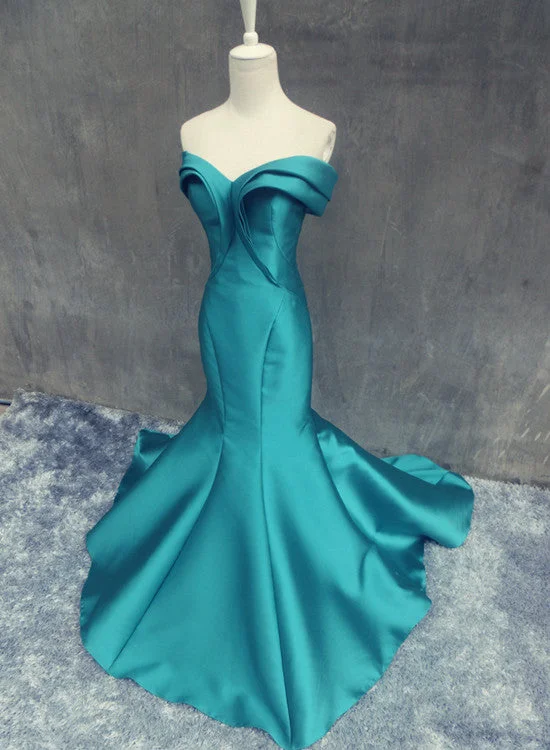 Beautiful Satin Mermaid  Prom Dress, Off the Shoulder Long Party Dress Tunics Top Casual
