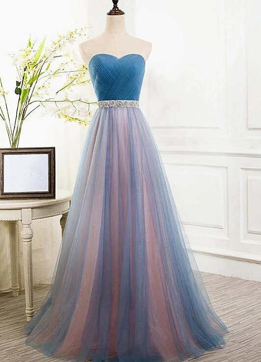 Beautiful Sweetheart Blue and Pink Bridesmaid Dress, Long Party Dress Tunics Fashionable trendy