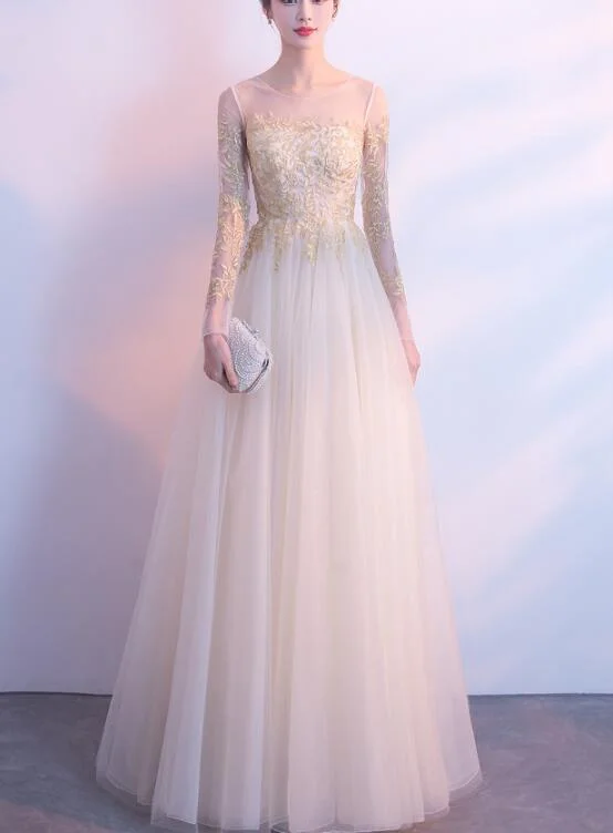 Beautiful Tulle Round Neckline A-line Party Dress, Ivory Tulle Prom Dress Tunics Sophisticated sleek