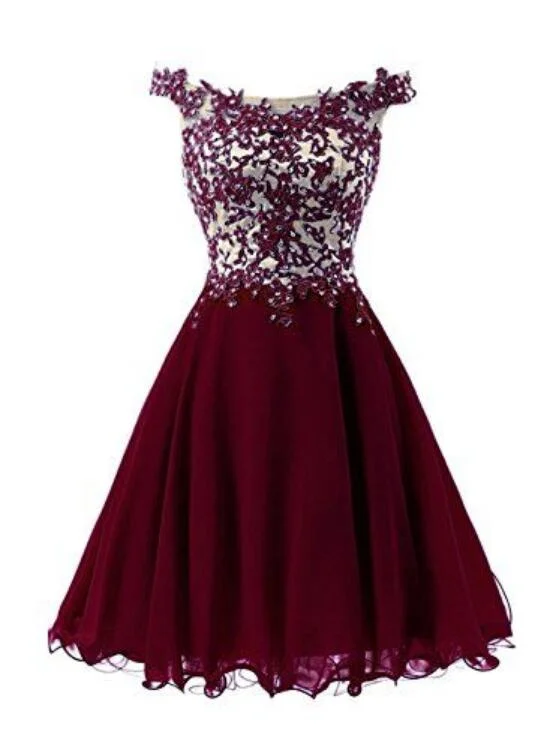 Beautiful Wine Red Short Lace Applique Party Dress, A-line Short Homecoming Dresses Tunics Travel practical