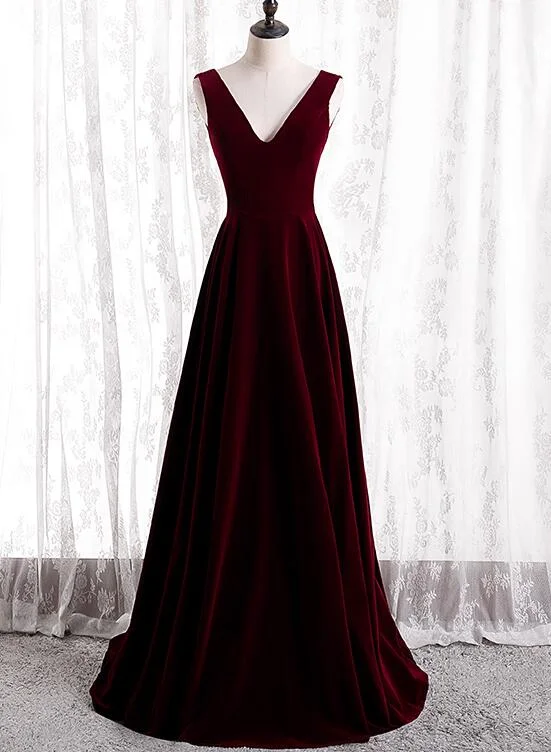 Beautiful Wine Red Simple Long A-ine Wedding Party Dress, Dark Red Prom Dresses Boatneck Modish Everyday