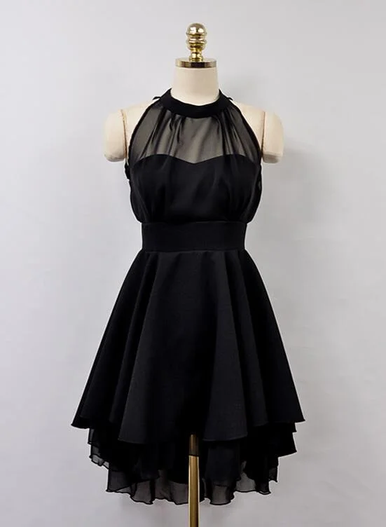 Black High Low Chiffon Party Dress, Cute Simple Formal Dress Tunics Winter warm