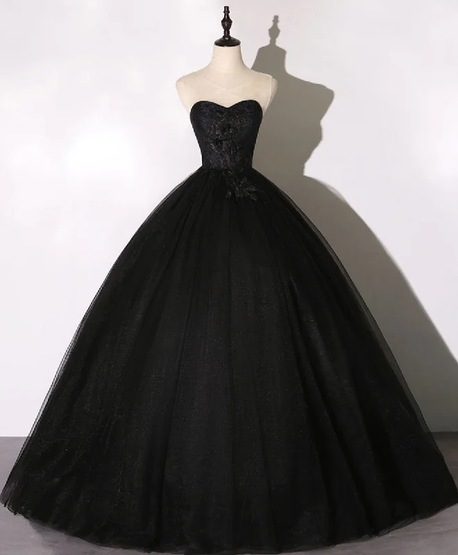 Black Sweetheart Neck Tulle Long Prom Dress Black Evening Dress Tunics Solid Classic