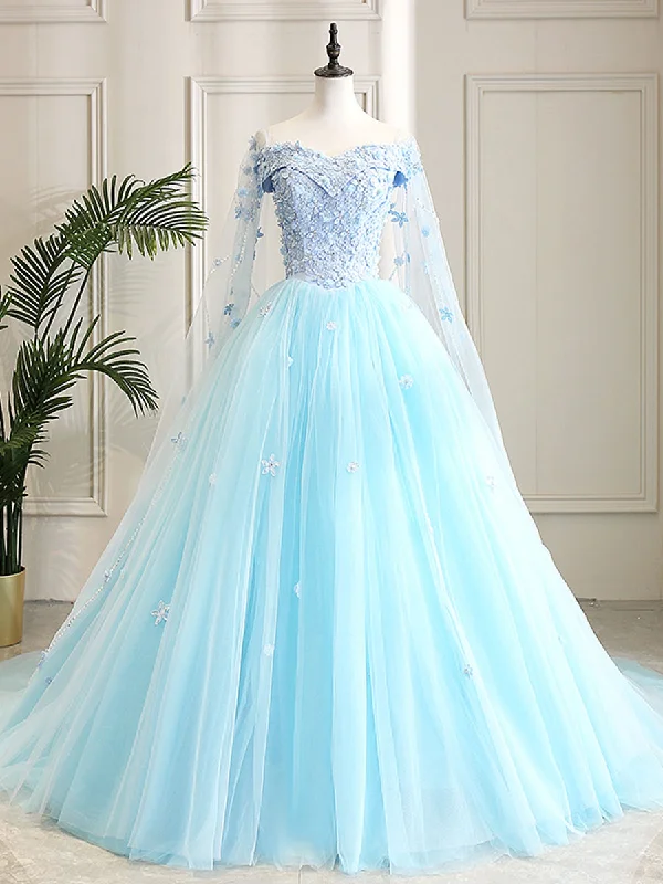 Blue Sweetheart Neck Tulle Lace Long Prom Dress, Blue Evening Dress Tunics Designer luxury