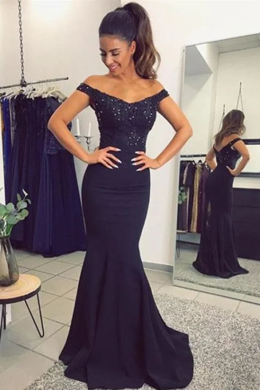 Bridelily Elegant Off-the-Shoulder Mermaid Lace Beadings Long Evening Dress Tunics Exclusive limited