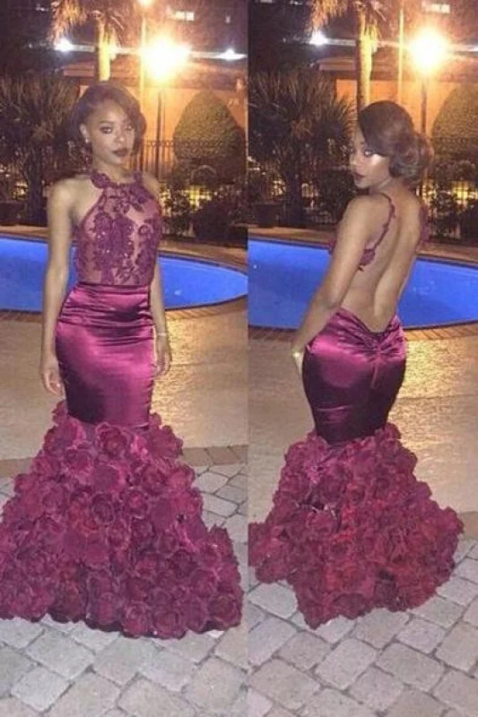 Bridelily Gorgeous Halter Taffeta 2019 Evening Dress Mermaid Flowers On Sale BK0 Tunics Corduroy durable