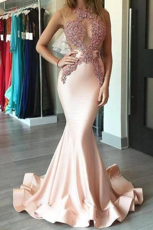 Bridelily Gorgeous Sleeveless Pink Appliques Mermaid Evening Dress PT003 Tunics Floral girly
