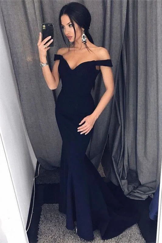 Bridelily Sexy Mermaid Evening Dresses Off-the-Shoulder V-Neck Long Prom Dresses Sequined Elegant Party