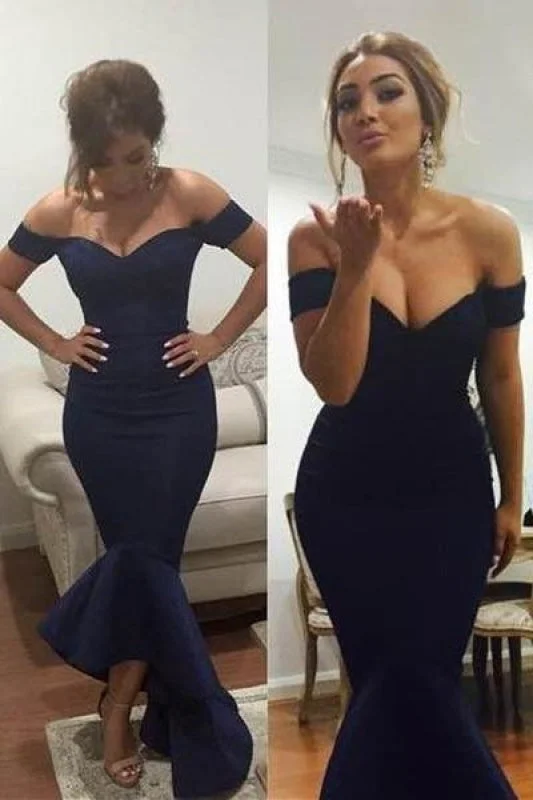 Bridelily Simple Off Shoulder Mermaid Long Formal Occasion Dress Sexy Cheap Trumpet Plus Size Evening Dress Peplum Ruffle Cocktail