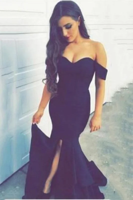 Bridelily New Arrival Off the Shoulder Mermaid Evening Dress Sexy Long Split, Party Dresses Tunics Prom sequined