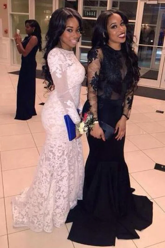 Bridelily Sexy White Lace Mermaid Backless Prom Dresses 2019 Long Sleeve Evening Dress Tunics Long Elegant