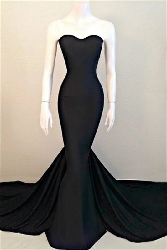 Bridelily Sweetheart Black Mermaid 2019 Evening Dresses Sexy Simple Court Train Party Dresses TB0024 empire Waist empire